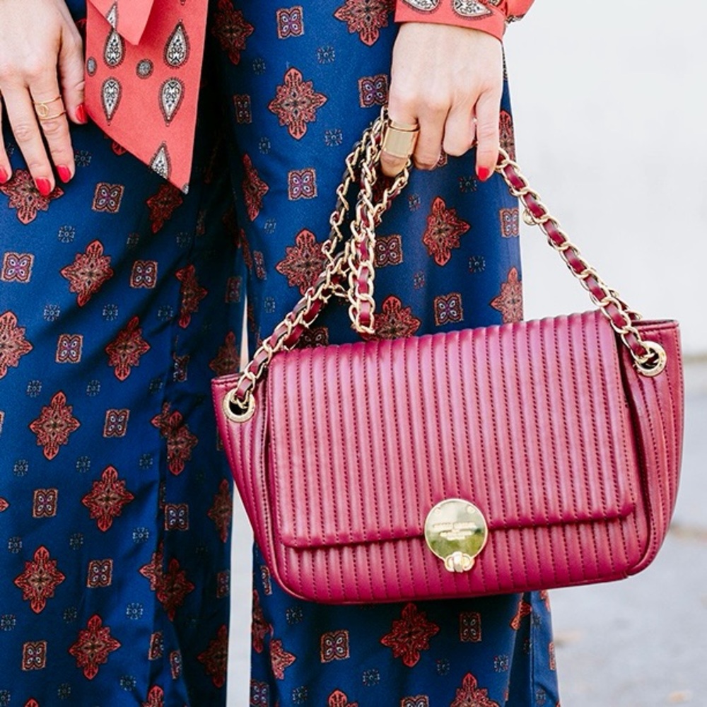 HENRI BENDEL No.7 Oxblood Burgundy Quilted Gold Chain Leather Crossbody Purse